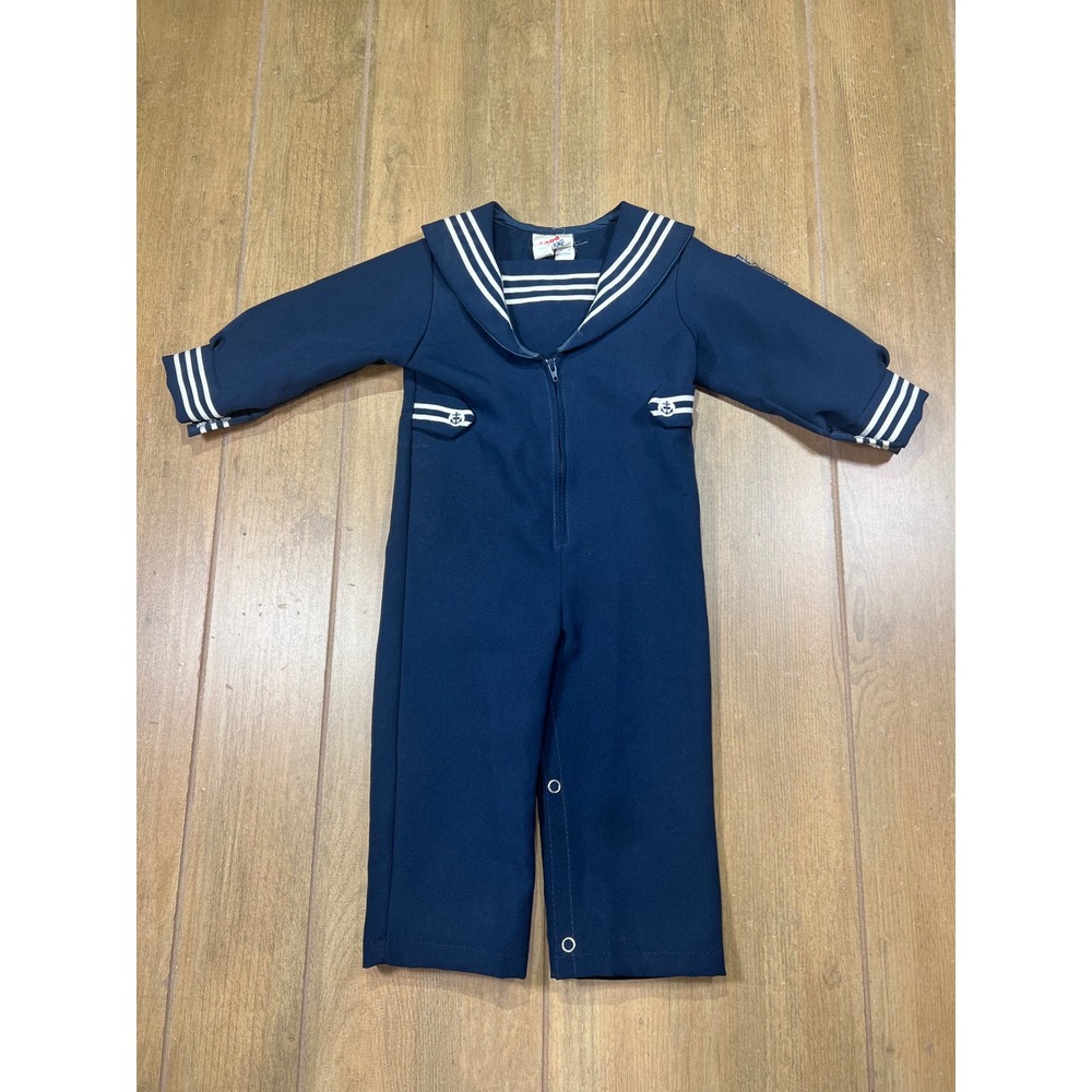 Good Lad Vintage Navy Blue Sailor Jumpsuit Nautical 12M Made in USA Romper